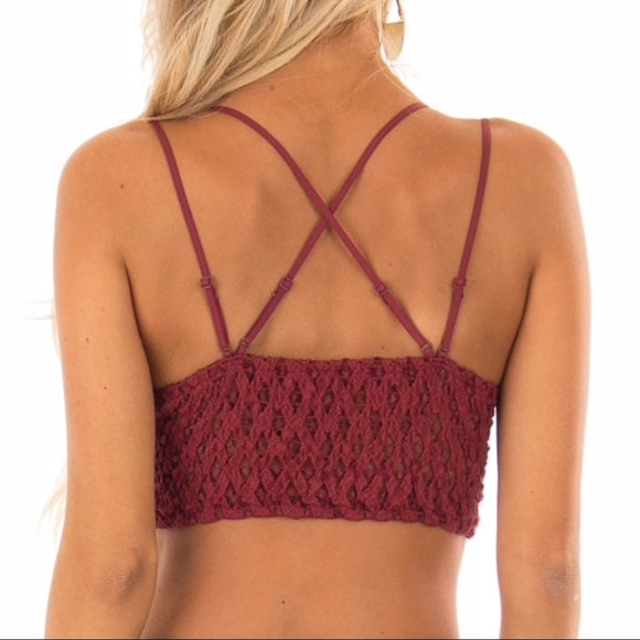 Double Strap Scalloped Lace Bralette Red Burgundy - Picture 4 of 7